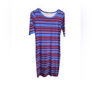 LuLaRoe Blue and Burgundy Striped Knit dress